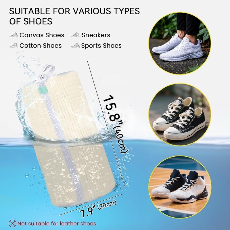 ADEHMDA 2Pcs Shoe Washing Machine Bag, Sneaker Laundry Bag for Washing Machine, Extra Long and Thick Microfibre Fluff, Reusable for Washer and Dryer (2pcs, Cream white) - Image 3